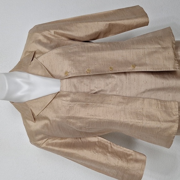 Finity Tan Quiet Luxury Cocktail 100% Silk Jacket and Dress Two Piece Set Size 8 - Picture 12 of 15
